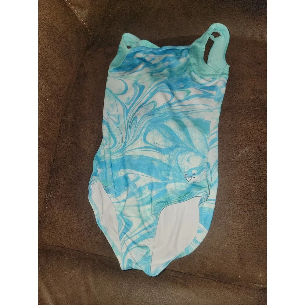 Justice active‎ gymnastics dance leotard blue swirl leotard size 10 and shorts 8